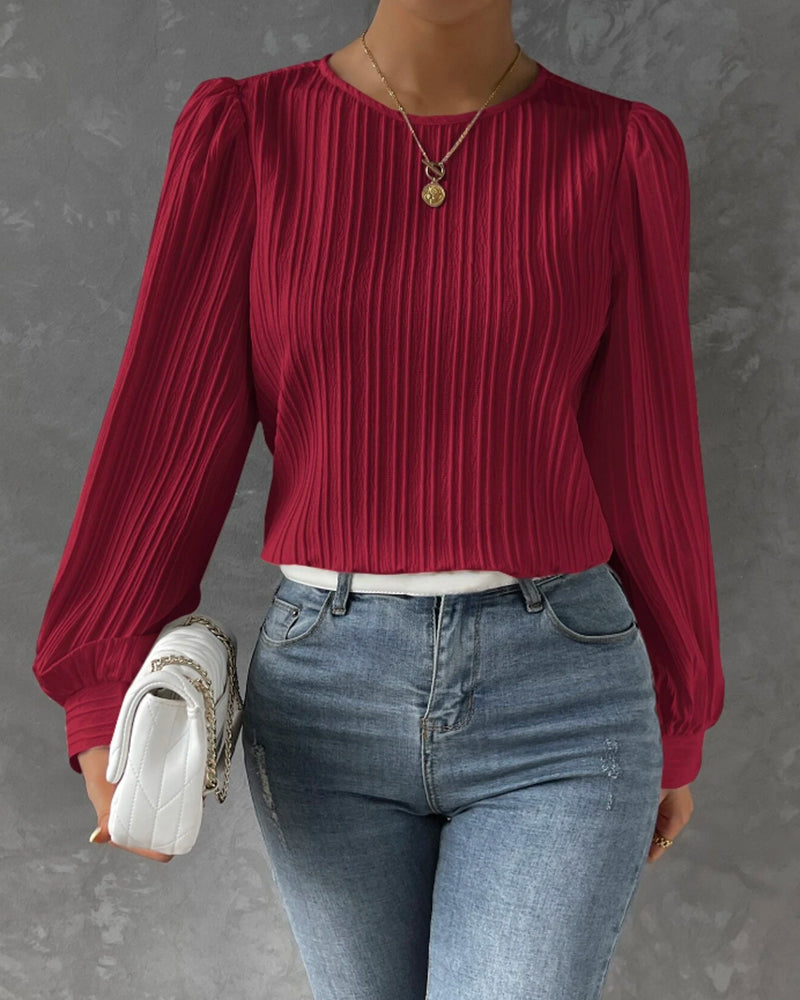 Plain blouse with lantern sleeve