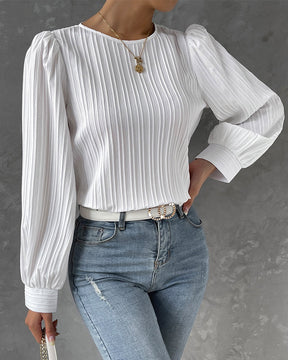 Plain blouse with lantern sleeve