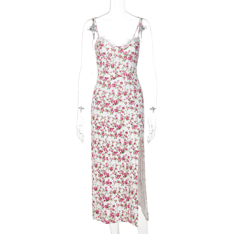 Lace flowers print long dress