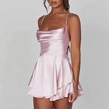 Chic Satin Spaghetti Strap Skater Dress