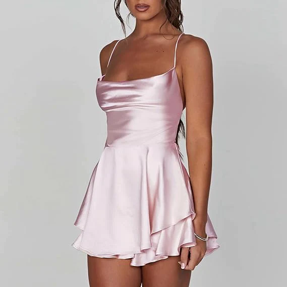 Chic Satin Spaghetti Strap Skater Dress