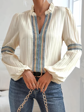 Tribal Trim Pleated Blouse