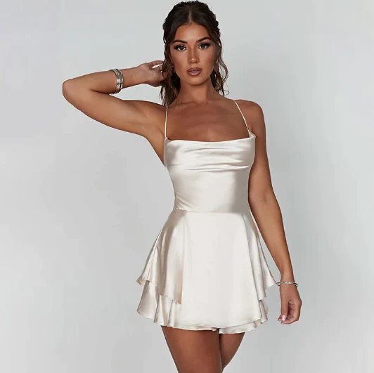 Chic Satin Spaghetti Strap Skater Dress