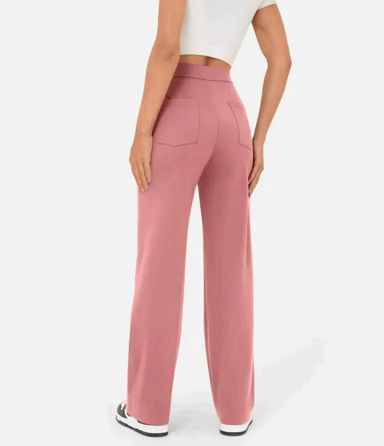 High-waisted elastic trousers