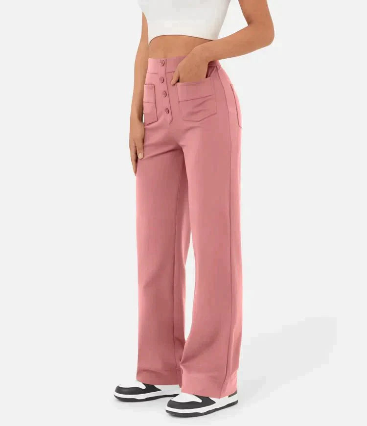 High-waisted elastic trousers