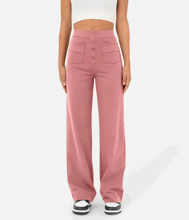 High-waisted elastic trousers