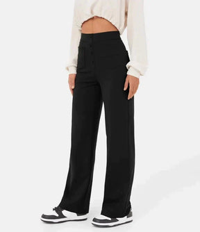 High-waisted elastic trousers