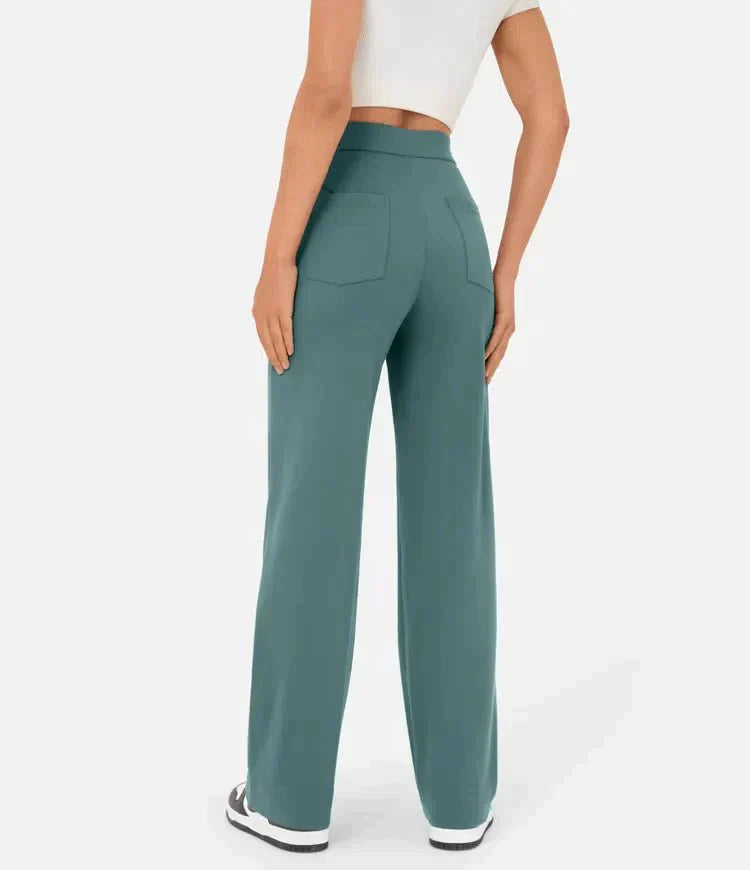 High-waisted elastic trousers