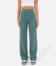 High-waisted elastic trousers