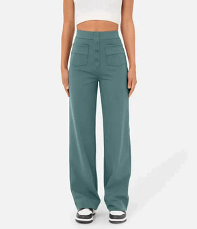 High-waisted elastic trousers