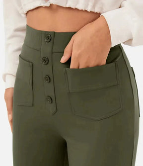 High-waisted elastic trousers