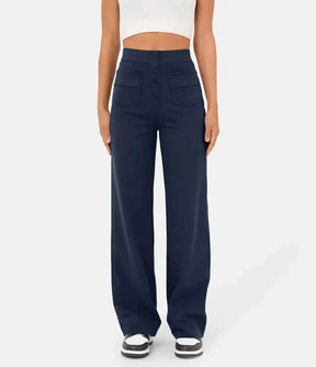 High-waisted elastic trousers